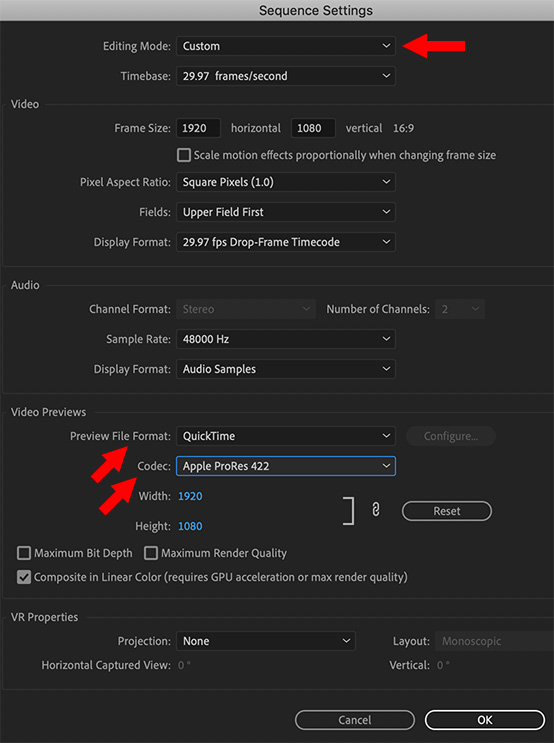 adobe premiere pro export animation codec